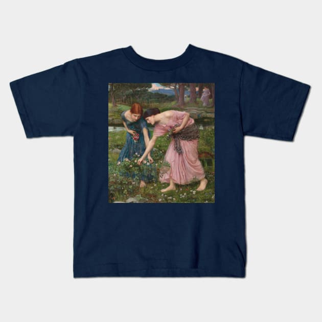 Gather Ye Rosebuds While Ye May,  1909 John William Waterhouse Kids T-Shirt by immortalpeaches